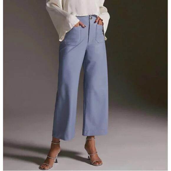 Anthropologie Maeve Colette High Rise Faux Leather Cropped Wide Leg Trouser Pant - Picture 2 of 7